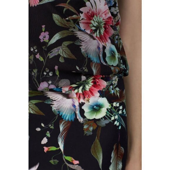 💕FUZZI💕 Navy Floral Sheath Dress 100% Viscose Crepe Large - Picture 7 of 16